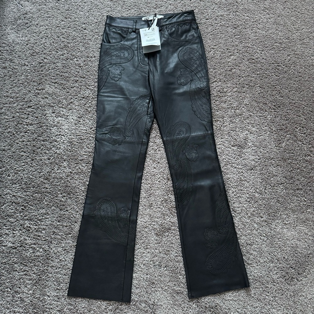 Zara Black Real Leather Pants Paisley